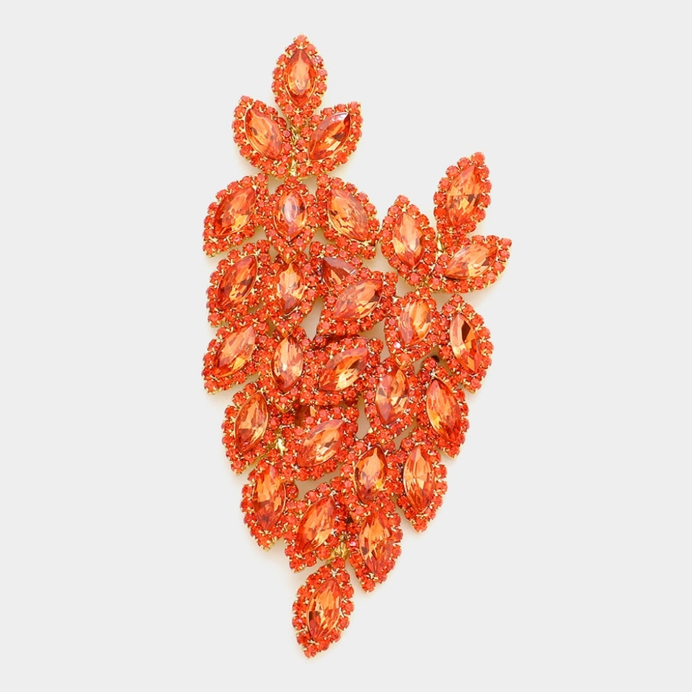 Orange Marquise Crystal Leaf Drop Dangle Earrings 3.25" Chandelier Evening